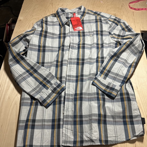 North Face Buttonwood Shirt High Rise Gray Plaid Long Sleeve Button Down Size2XL - Picture 1 of 9